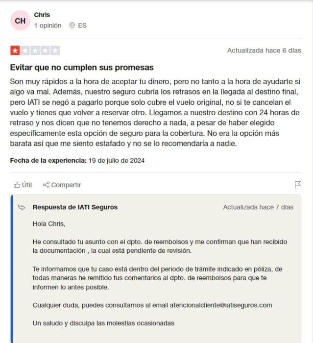 Opinión IATI seguros Trustpilot