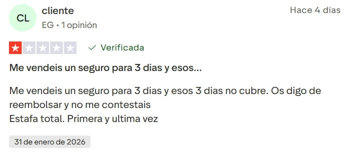 Reseña Heymondo negativa en Trustpilot