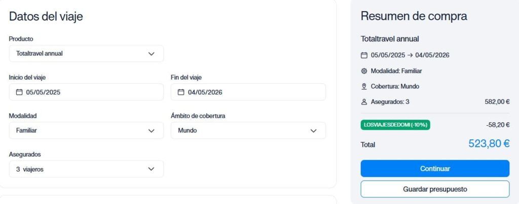 Descuento Intermundial para familias del 40% en la cobertura ‘totaltravel annual’