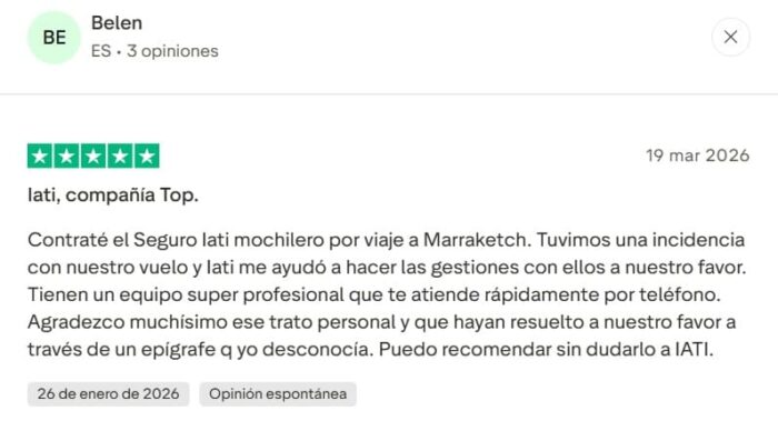 IATI Mochilero opinión positiva IATI Mochilero opinión positiva