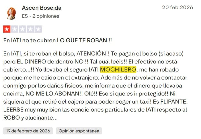 Opinión IATI Mochilero negativa